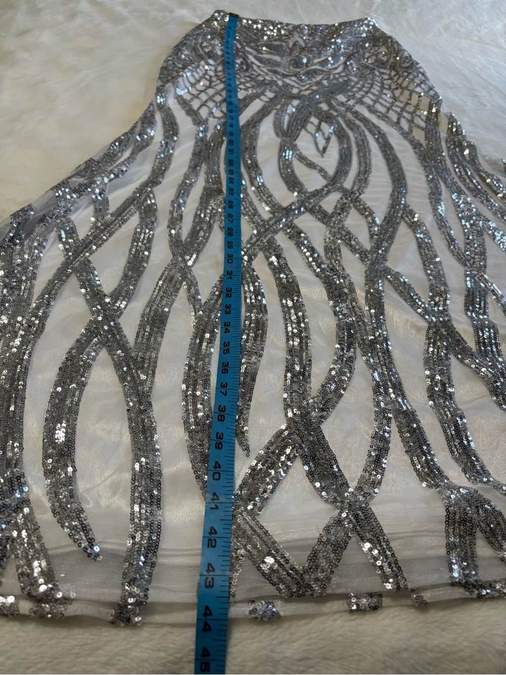 Camille La Vie Silver Sequin Geometric Art Deco Mermaid Maxi Skirt Size 6 - Picture 17 of 17